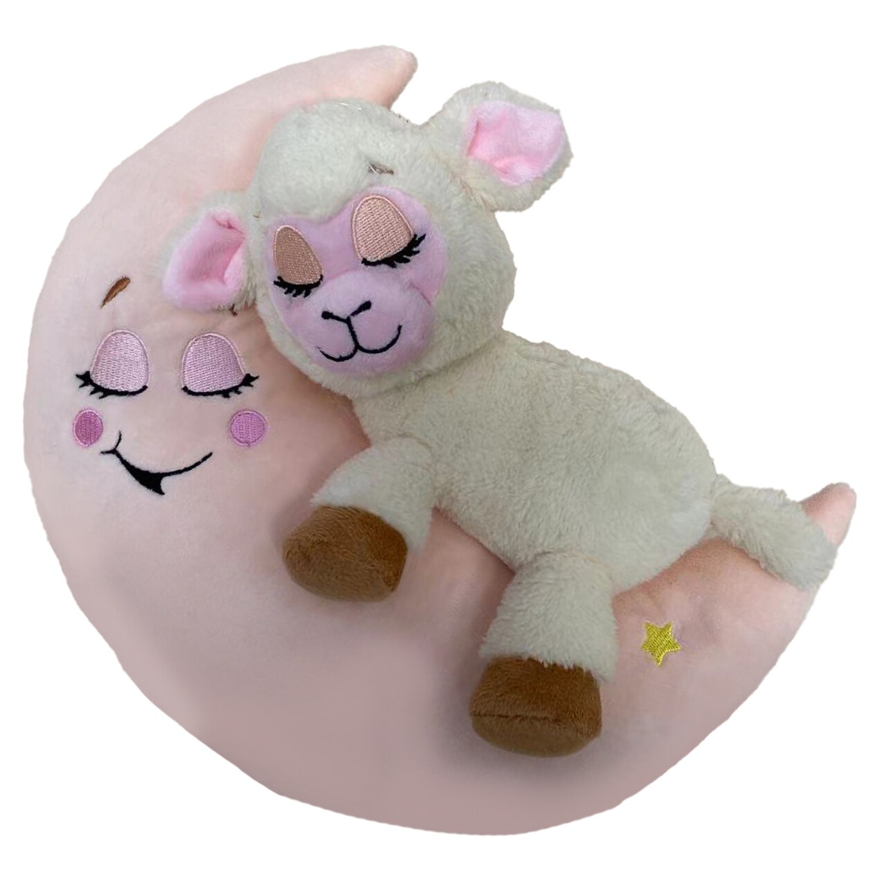 Happpy Nappers: Lullabrites Moon Pet - Lamb - Cream & Pink -Light & Sound Plush, Sleeping Animal, Plays Lullabies, Color Changing, Day-Night Toy, Kids